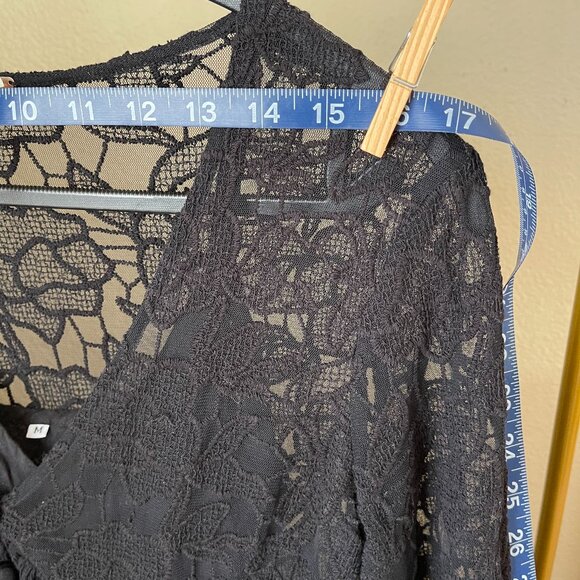 Free People M Black Lace Boho Slip Dress Romantic & Flowy - Picture 6 of 12